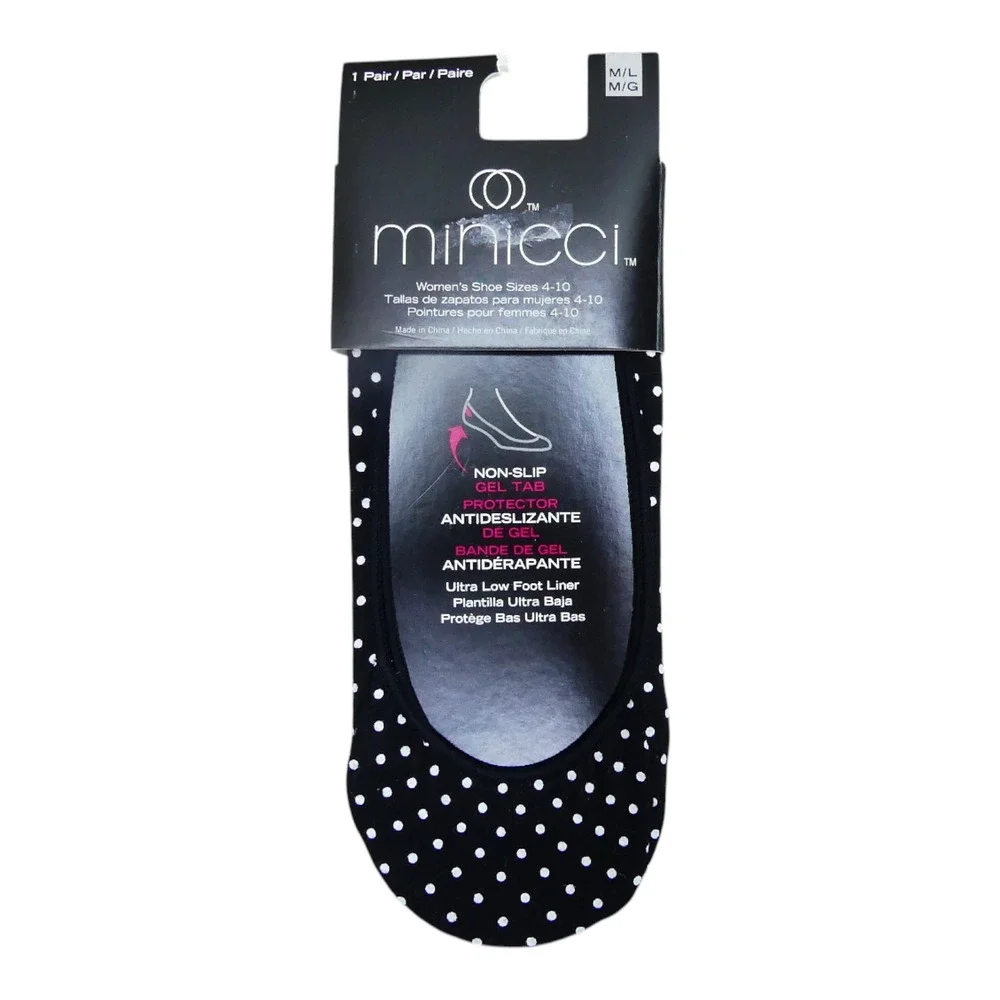 Minicci Foot Liner Women M/L Black New Polka Dot Non-Slip Gel Tab No Show Socks
